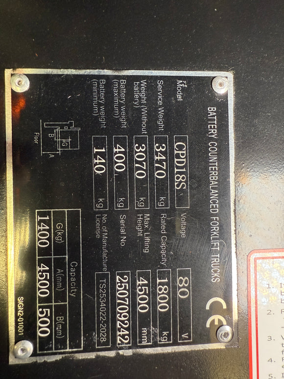 Excalibur K18Li 1.8 Tonne Electric Forklift