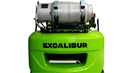 Excalibur 2.5 Tonne LPG Forklift front view with gas cylinder mounted, designed for heavy lifting in industrial settings.