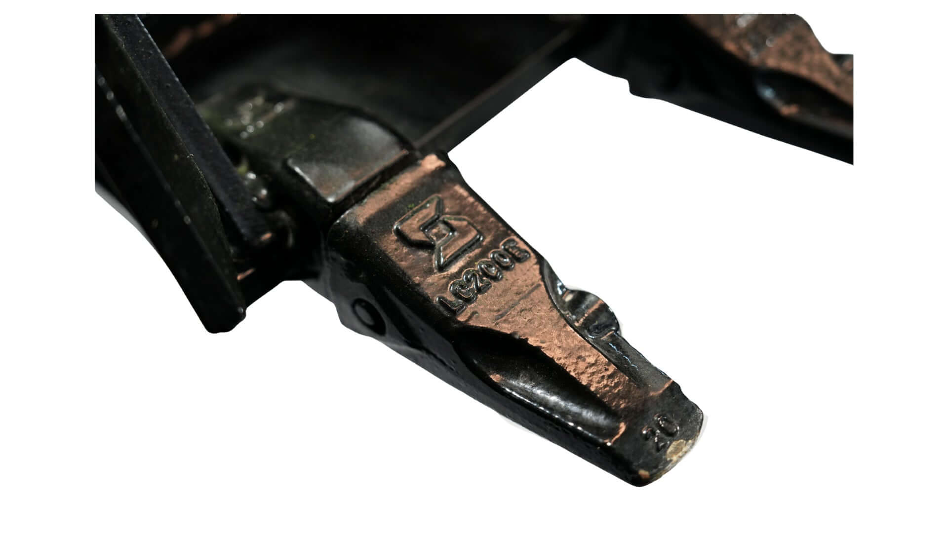 Close-up of a durable excavator bucket attachment showing precision engineering and robust design.