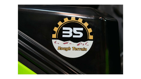 Rough terrain sticker on a 3.5 Tonne 4WD Forklift, indicating off-road capabilities and durability.