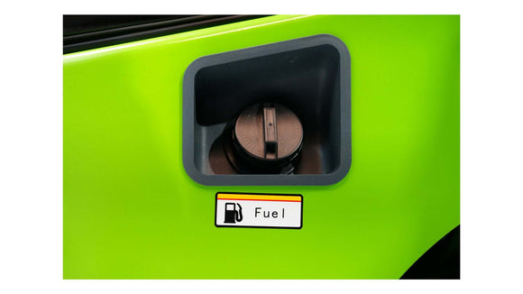Close-up of fuel cap on a green 2.5 Tonne Diesel Forklift from Excalibur Machinery.