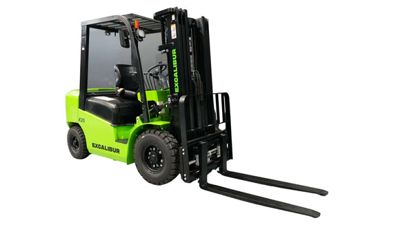 2.5 Tonne Diesel Forklift by Excalibur Machinery, designed for reliable performance in warehouses and construction sites.