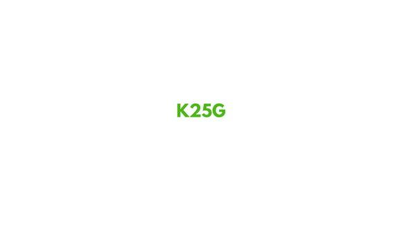 K25G logo on a white background, showcasing brand identity and design simplicity.