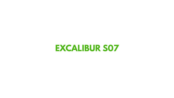Excalibur S07 logo in green text, representing the brand of electric pallet jacks and machinery.