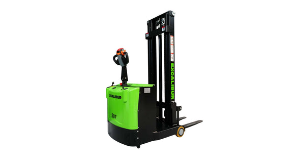 700kg Electric Pallet Jack by Excalibur, compact and efficient for easy materials handling in tight spaces.