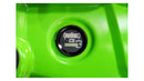 Close-up of the battery indicator on a green electric pallet jack, showcasing load capacity features.