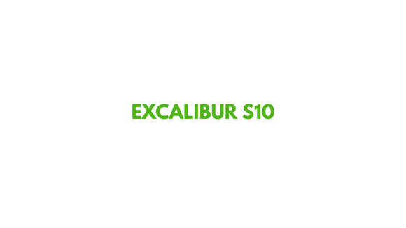 Excalibur S10 logo showcasing brand name for electric pallet jack promotional material.