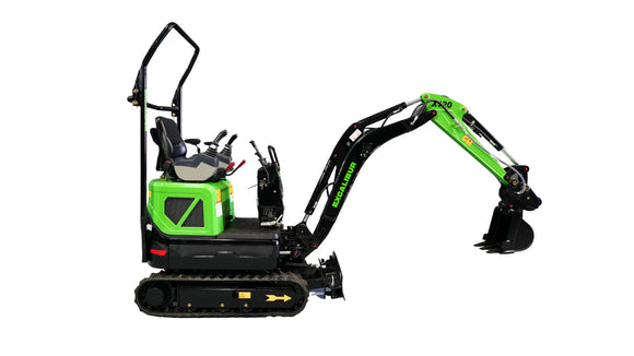 Excalibur Machinery 1.2 Tonne Excavator side view with Kubota D782 engine, designed for durable performance on worksites.