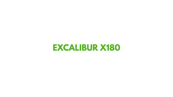 Excalibur X180 logo, representing a compact and powerful excavator designed for heavy-duty performance.