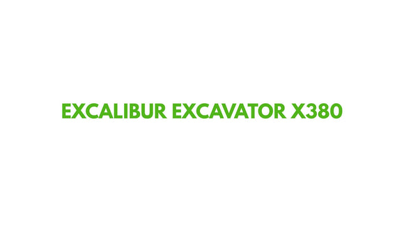 Excalibur Excavator X380 logo in green text on a white background for heavy-duty machinery.