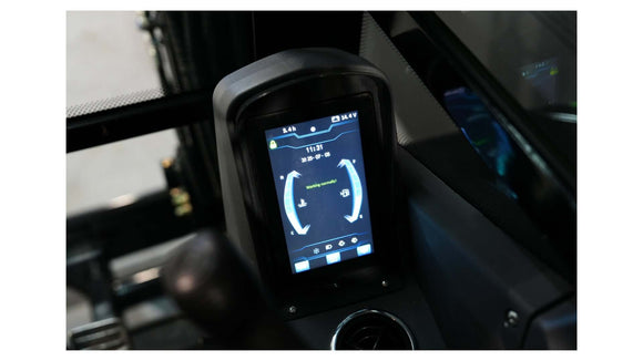 Close-up view of the control panel display for the Excalibur 3.8 Tonne Excavator, showcasing operational metrics.