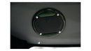Close-up of a sleek black speaker well integrated into the interior of a vehicle.
